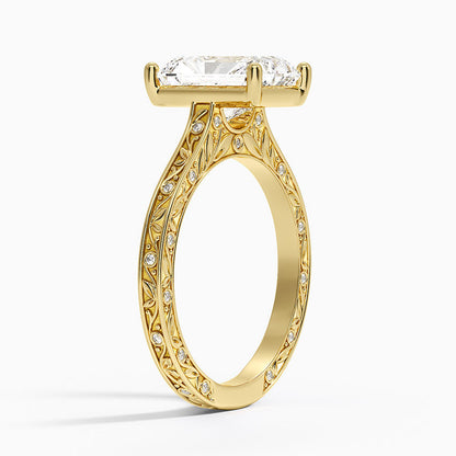 Grove Perfect Fit Engraved Diamond Ring (1/10 ct. tw.) - Radiant Cut Center Stone