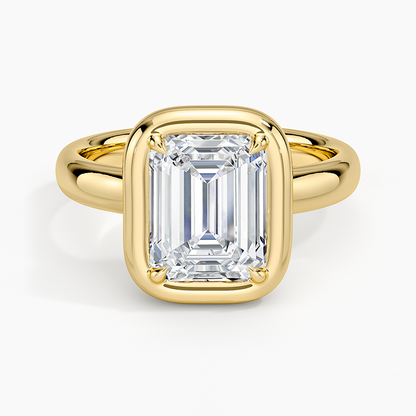 Andrea Bezel Prong Ring - Emerald Cut Center Stone