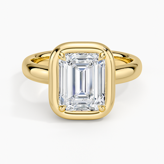 Andrea Bezel Prong Ring - Emerald Cut Center Stone