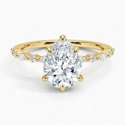 Delicate Versailles Diamond Ring - Pear Center Stone