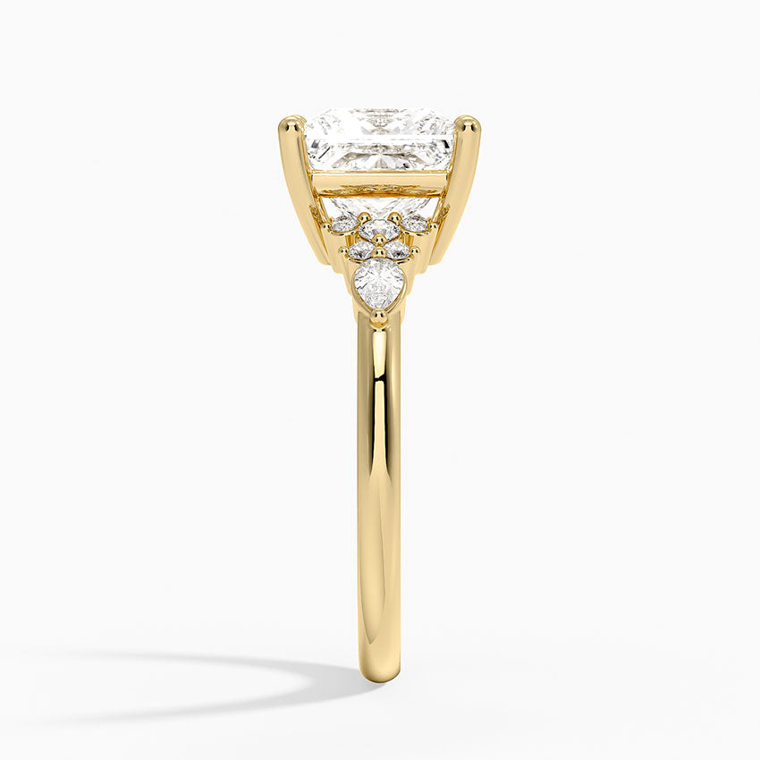 Rosette Diamond Ring - Princess Cut Center Stone