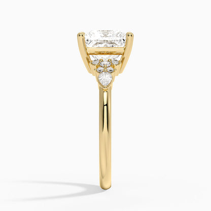 Rosette Diamond Ring - Princess Cut Center Stone