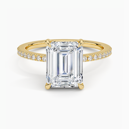 Perfect Fit Half Coverage Hidden Halo Diamond Ring (1/5 ct. tw.) - Emerald Cut Center Stone