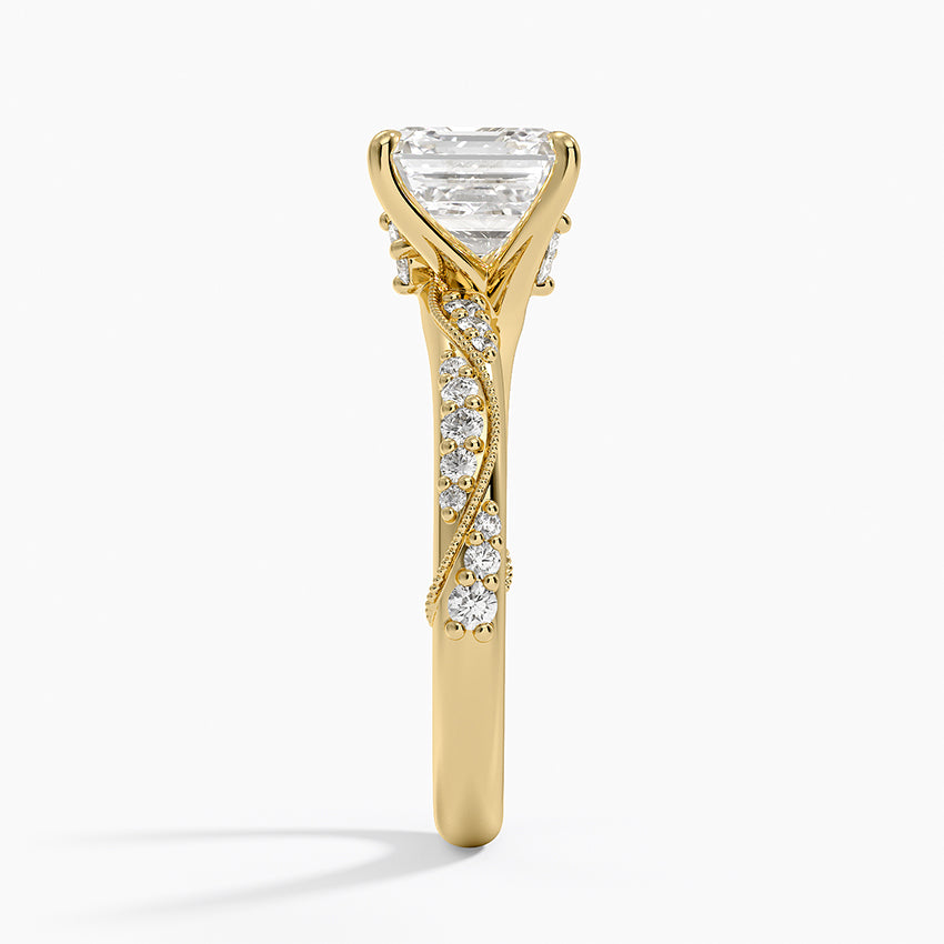 Camellia Hidden Accent 2.5mm Diamond Ring - Asscher Cut Center Stone