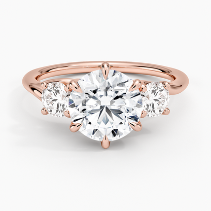 Luxe Delilah Three Stone Diamond Ring - Round Center Stone