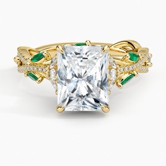 Luxe Secret Garden Lab Emerald and Diamond Ring - Radiant Cut Center Stone