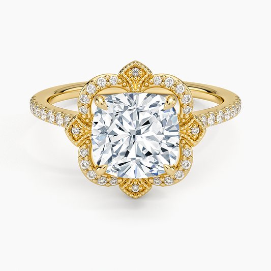 Reina Halo Diamond Ring - Cushion Cut Center Stone
