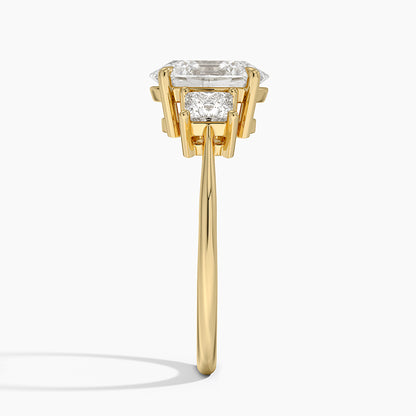 Princess Cut Three Stone Diamond Ring - Oval Cut Center Stone
