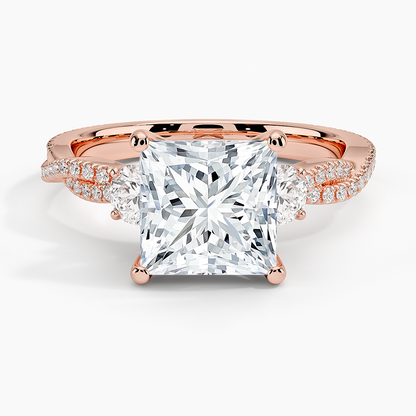Luxe Three Stone Petite Twisted Vine Diamond Ring - Princess Cut Center Stone