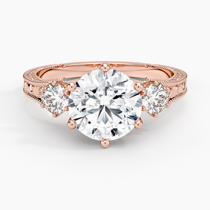 Hudson Engraved Three Stone Diamond Ring (1/3 ct. tw.) - Round Center Stone