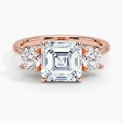 Luxe Selene Three Stone Diamond Ring (2/3 ct. tw.) - Asscher Cut Center Stone