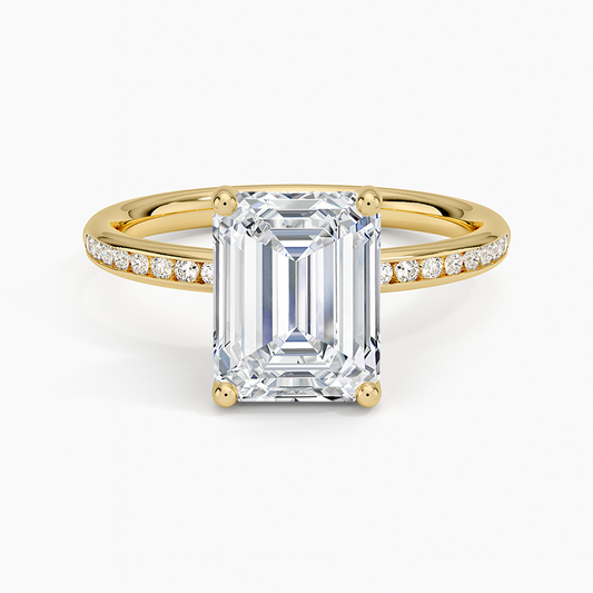 Tabitha Channel Set Diamond Ring - Emerald Cut Center Stone