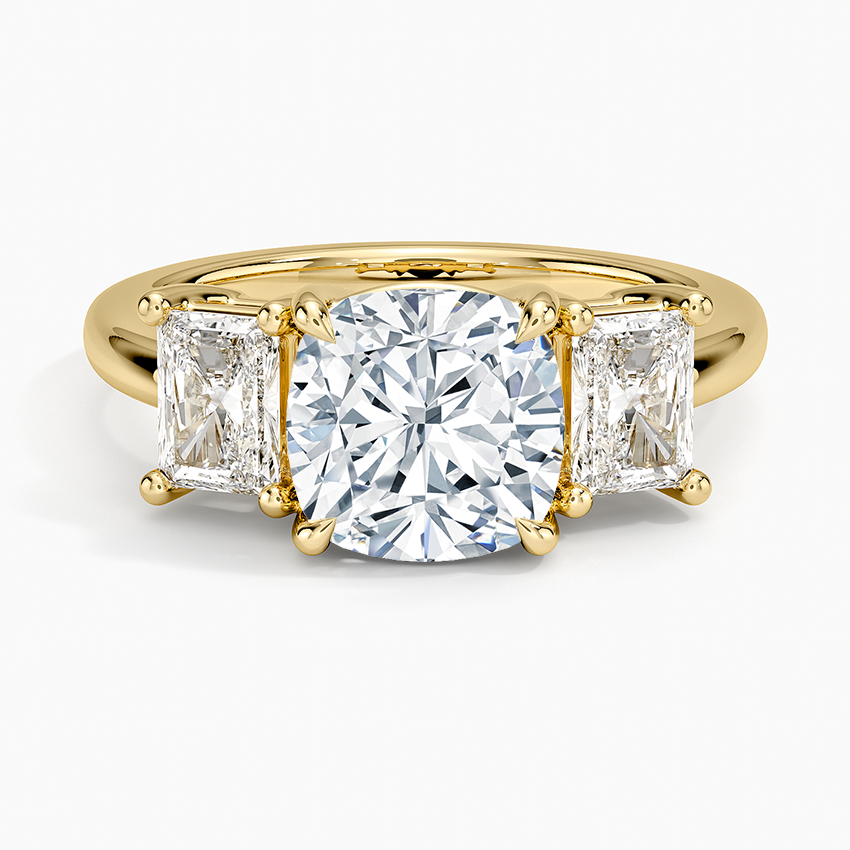 Luxe Helena Radiant-Cut Three Stone Diamond Ring - Cushion Cut Center Stone