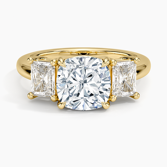 Luxe Helena Radiant-Cut Three Stone Diamond Ring - Cushion Cut Center Stone