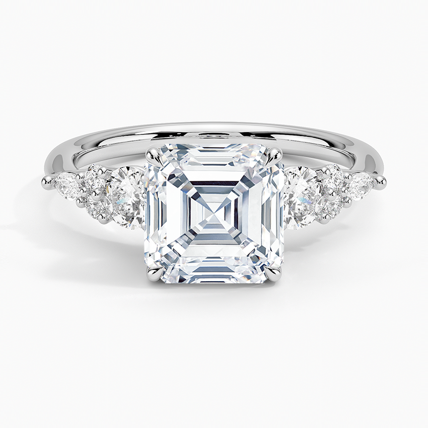 Nadia Three Stone Diamond Ring - Asscher Cut Center Stone