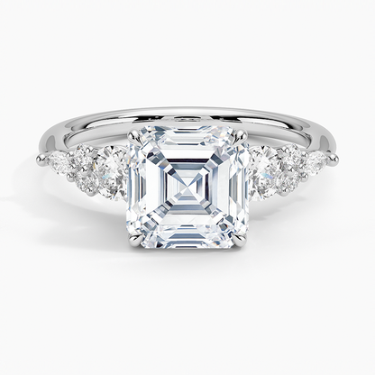 Nadia Three Stone Diamond Ring - Asscher Cut Center Stone