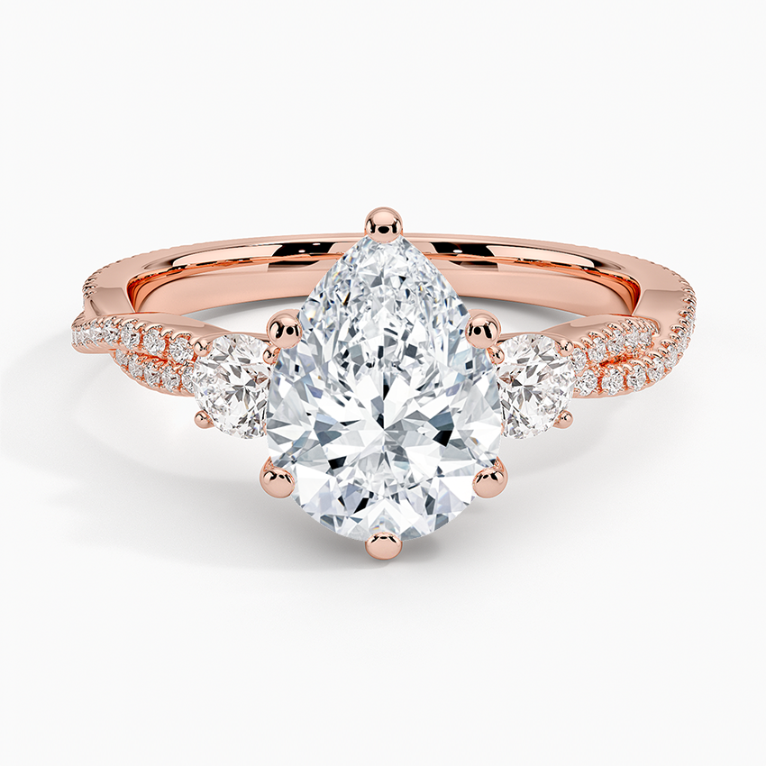 Luxe Three Stone Petite Twisted Vine Diamond Ring - Pear Center Stone
