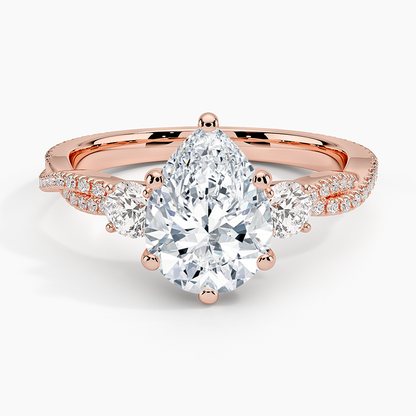 Luxe Three Stone Petite Twisted Vine Diamond Ring - Pear Center Stone
