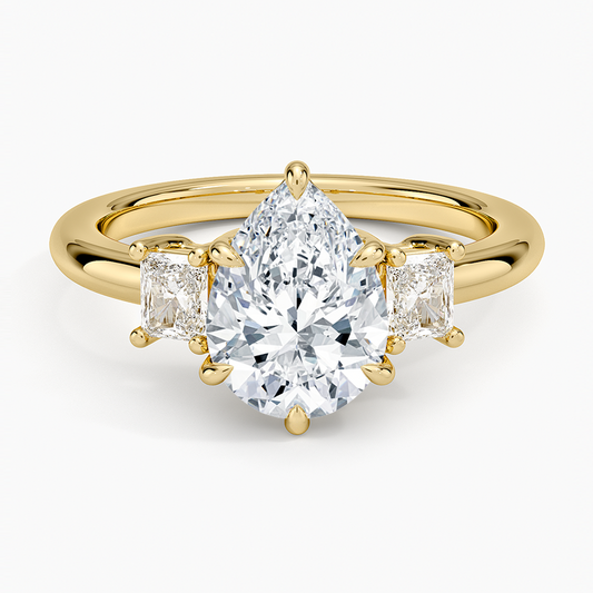 Helena Radiant-Cut Three Stone Diamond Ring (3/8 ct. tw.) - Pear Center Stone