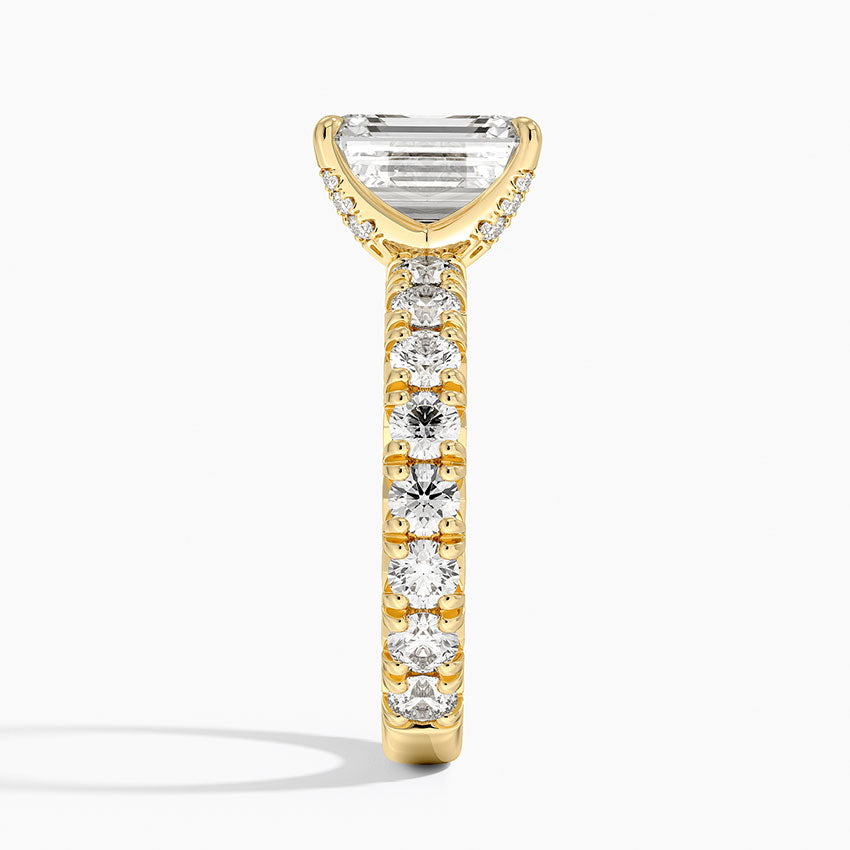 Ellora Three-Quarter Coverage Diamond Ring - Emerald Cut Center Stone