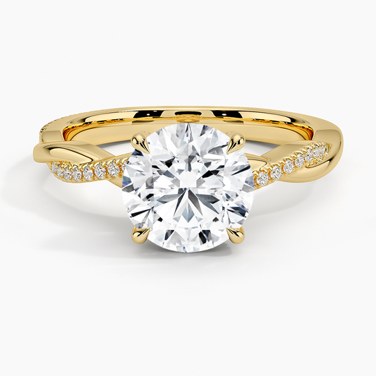 Petite Twisted Vine Hidden Halo Pavé Diamond Ring - Round Center Stone