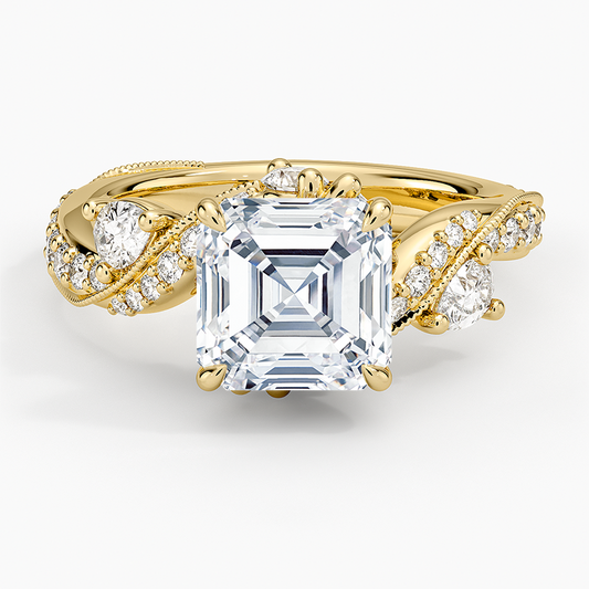 Grand Camellia Diamond Ring - Asscher Cut Center Stone