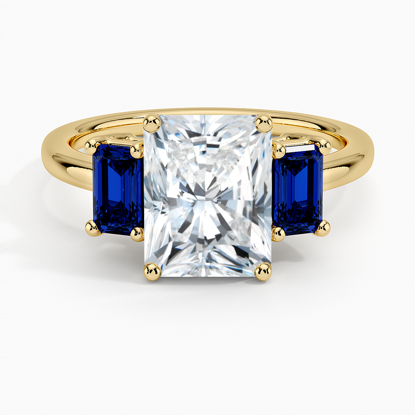 Luxe Rhiannon Three Stone Sapphire Ring - Radiant Cut Center Stone
