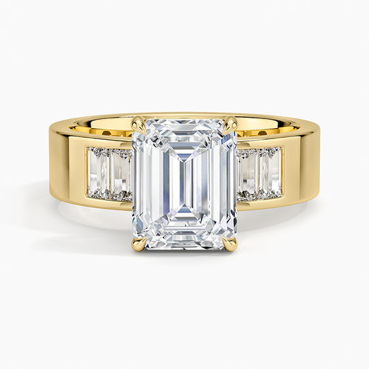 Peyton 5mm Channel-Set Diamond Ring - Emerald Cut Center Stone