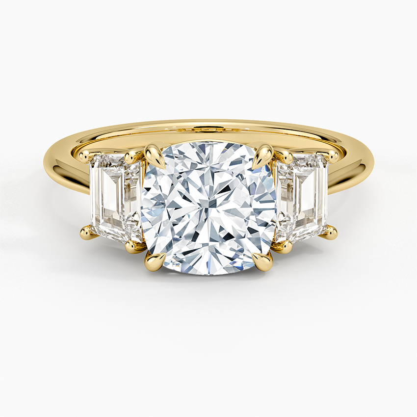 Luxe Embrace Three Stone Trapezoid Diamond Ring - Cushion Cut Center Stone