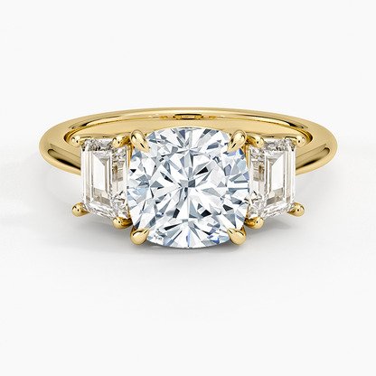 Luxe Embrace Three Stone Trapezoid Diamond Ring - Cushion Cut Center Stone