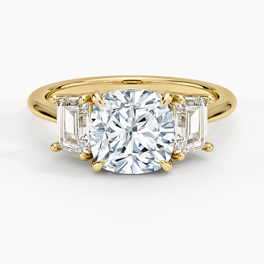 Luxe Embrace Three Stone Trapezoid Diamond Ring - Cushion Cut Center Stone