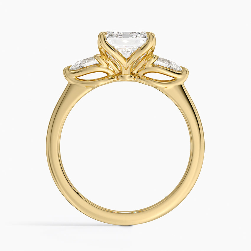 Fleur Three Stone Diamond Ring - Emerald Cut Center Stone
