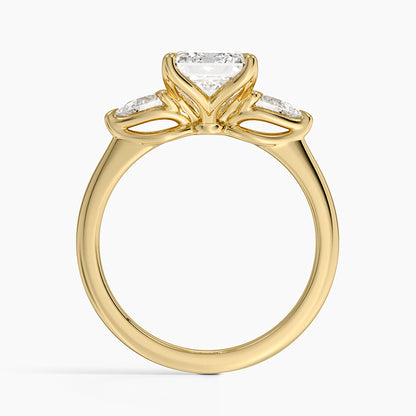 Fleur Three Stone Diamond Ring - Emerald Cut Center Stone