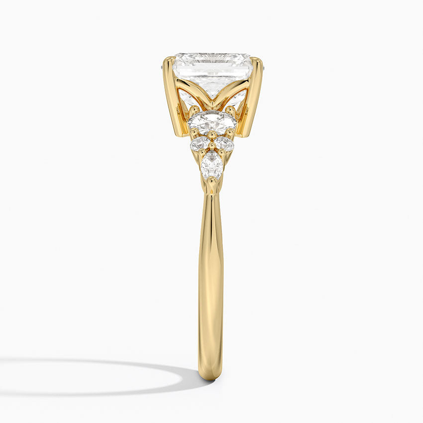 Nadia Three Stone Diamond Ring - Asscher Cut Center Stone