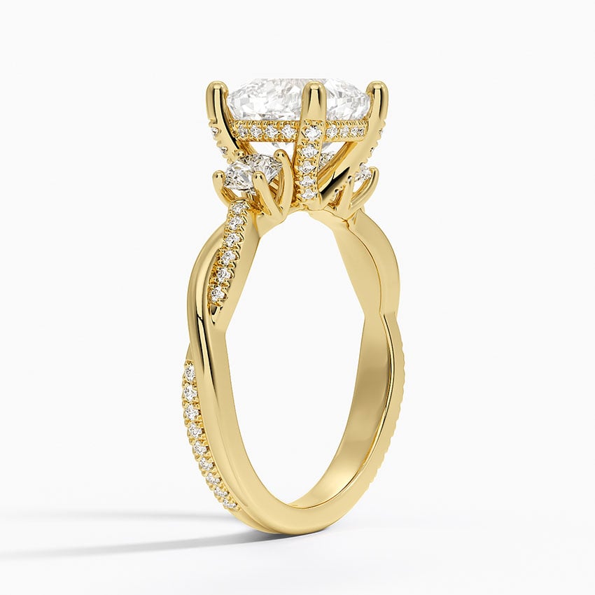 Adorned Petite Twisted Vine Three Stone Diamond Ring - Cushion Cut Center Stone