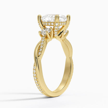 Adorned Petite Twisted Vine Three Stone Diamond Ring - Cushion Cut Center Stone