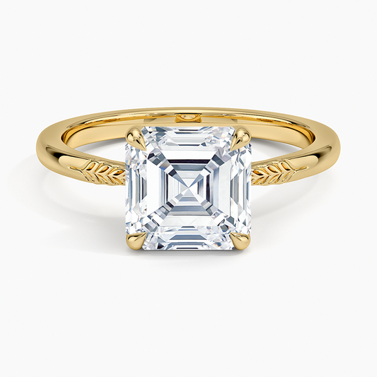 Laurel Engraved Ring - Asscher Cut Center Stone