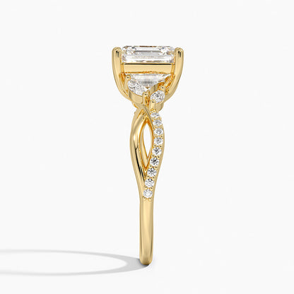 Petite Twisted Willow Diamond Ring - Asscher Cut Center Stone