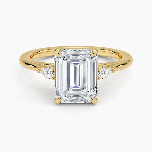 Aria Perfect Fit Three Stone Diamond Ring - Emerald Cut Center Stone