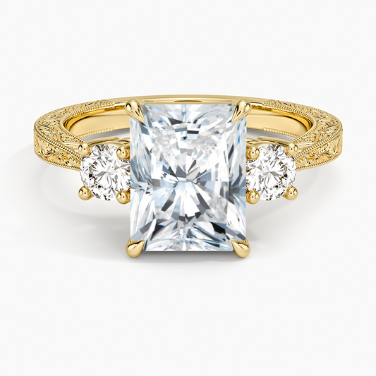 Elsie Three Stone Engraved Diamond Ring (1/3 ct. tw.) - Radiant Cut Center Stone