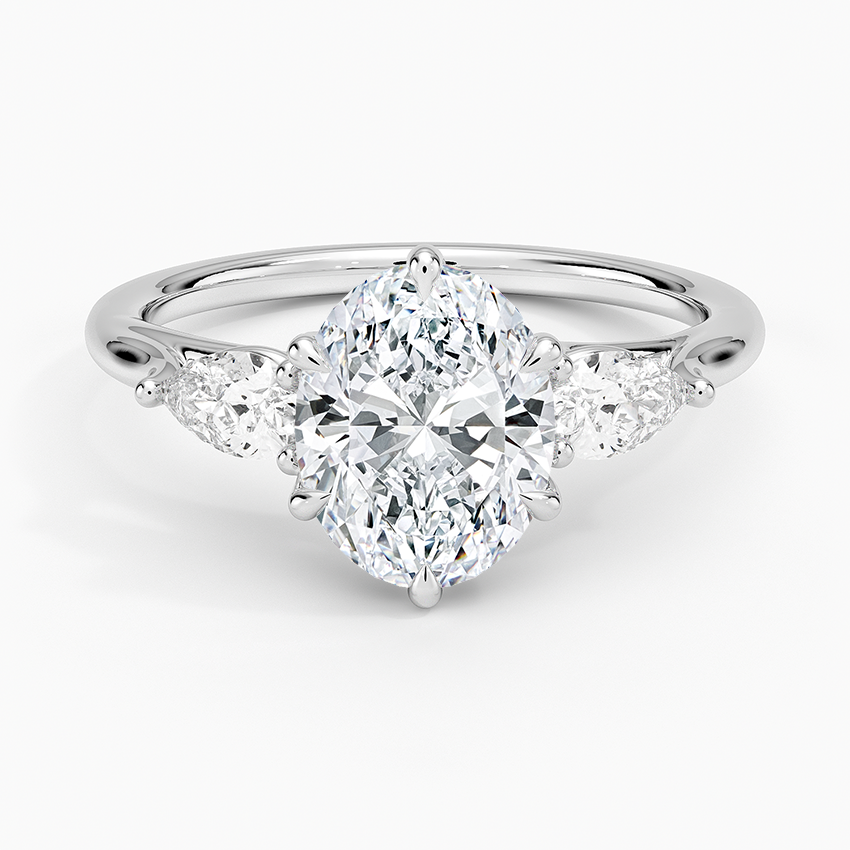 Luxe Delilah Three Stone Pear Diamond Ring - Oval Center Stone