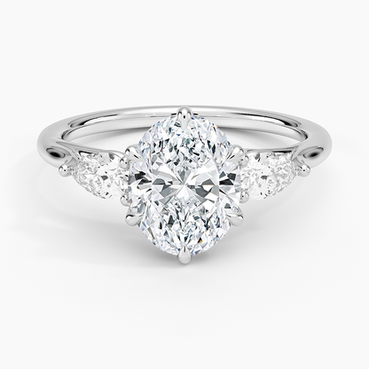 Luxe Delilah Three Stone Pear Diamond Ring - Oval Center Stone