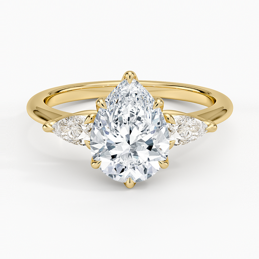 Fleur Three Stone Diamond Ring - Pear Cut Center Stone