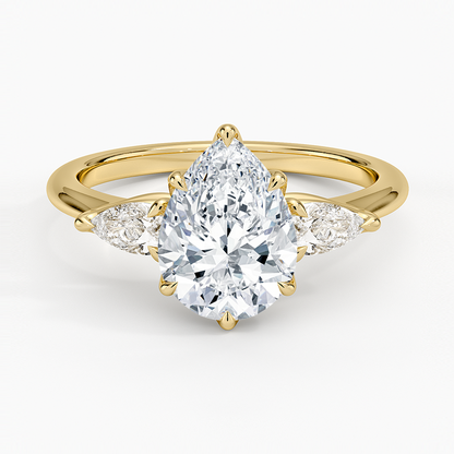 Fleur Three Stone Diamond Ring - Pear Cut Center Stone