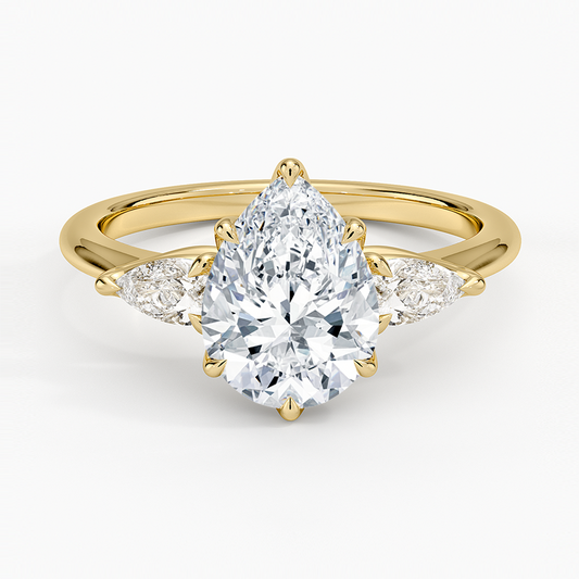 Fleur Three Stone Diamond Ring - Pear Cut Center Stone
