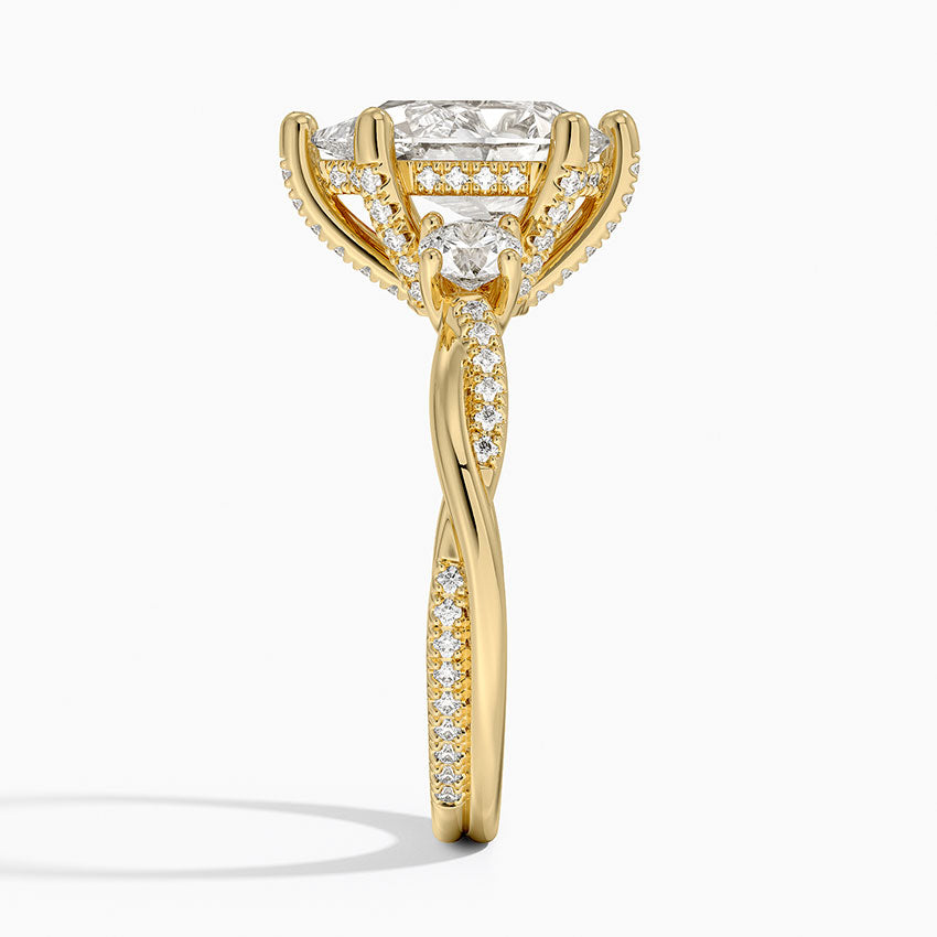 Adorned Petite Twisted Vine Three Stone Diamond Ring - Pear Cut Center Stone