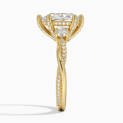 Adorned Petite Twisted Vine Three Stone Diamond Ring - Pear Cut Center Stone