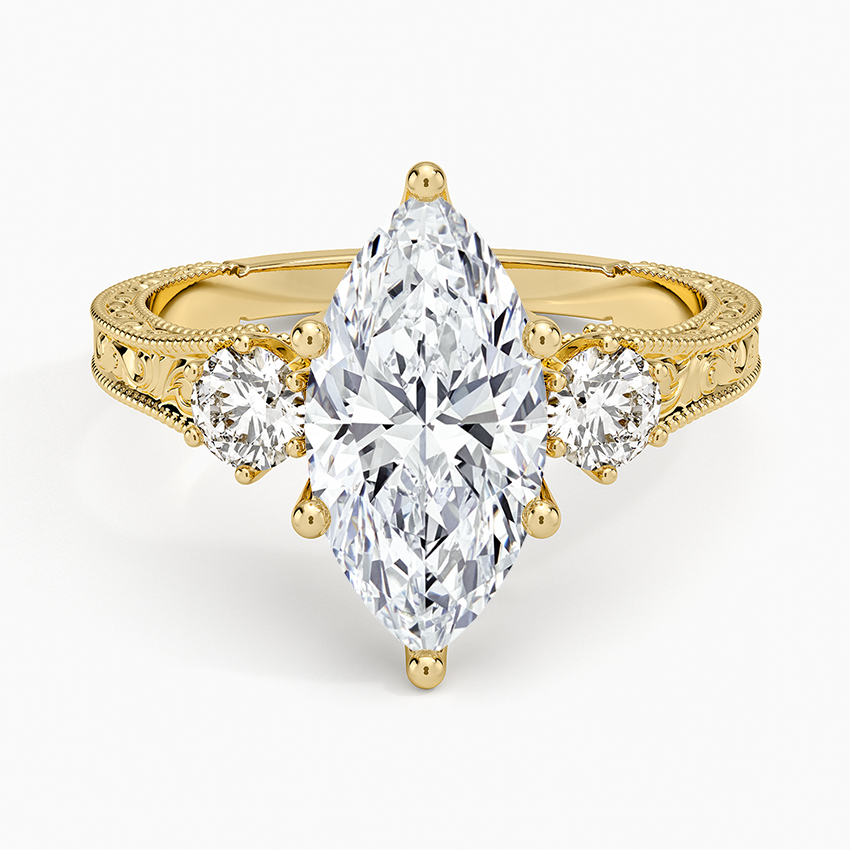 Hudson Engraved Three Stone Diamond Ring (1/3 ct. tw.) - Marquise Center Stone