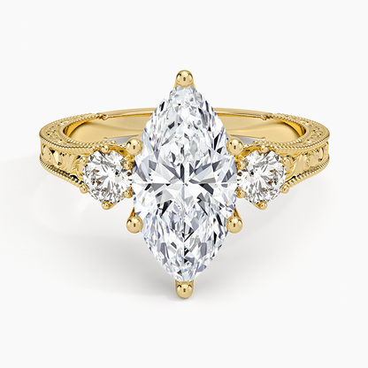 Hudson Engraved Three Stone Diamond Ring (1/3 ct. tw.) - Marquise Center Stone