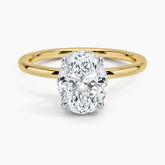 Adorned Mixed Metal Diamond Ring - Oval Center Stone